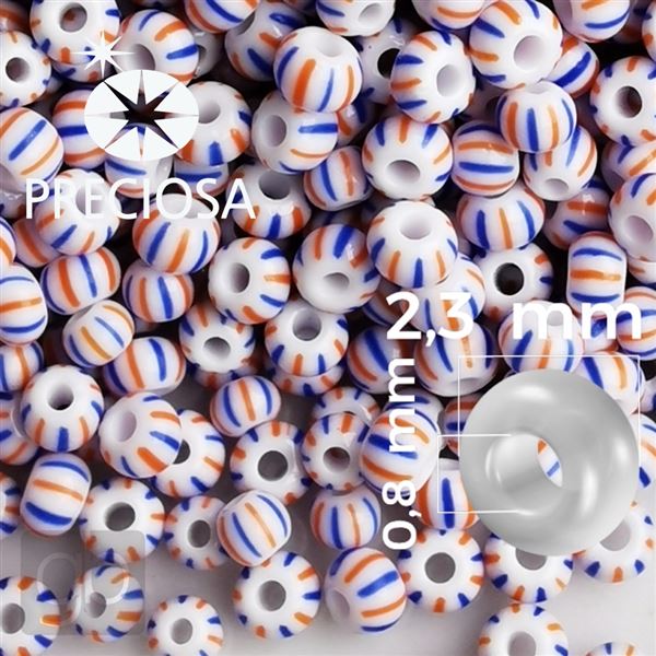 Preciosa STRIPED rokajl 10/0 2,3 mm 20 g Modrá Červená 03931