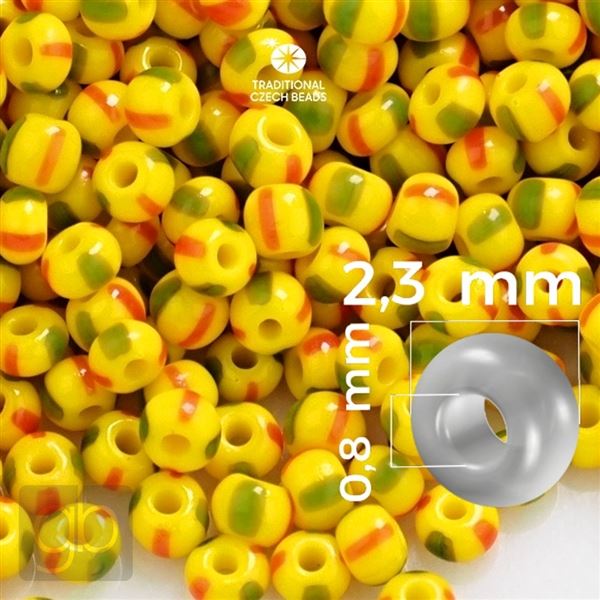 Preciosa STRIPED rokajl 10/0 2,3 mm 20 g Zelená Červená Žltá 83590