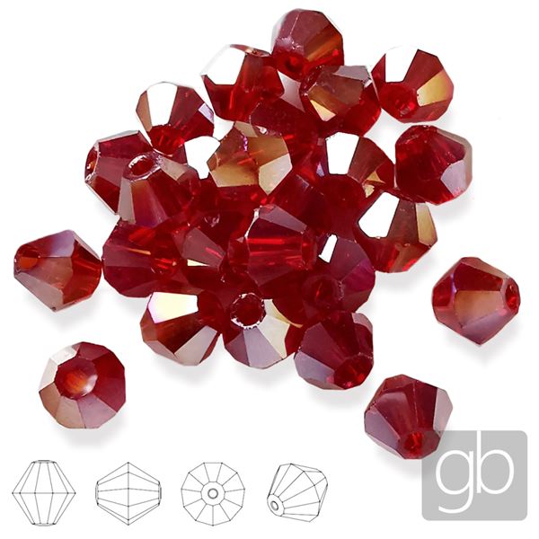 Brúsené korálky Bicone 3 mm Červená AB SL_F3_33